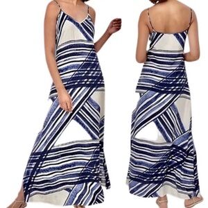 LOFT Ann Taylor White Blue Watercolor Stripe Maxi Dress Spaghetti Straps XS